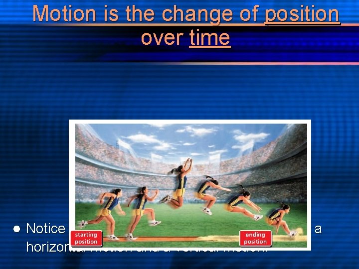 Motion is the change of position over time l Notice how this long jumper
