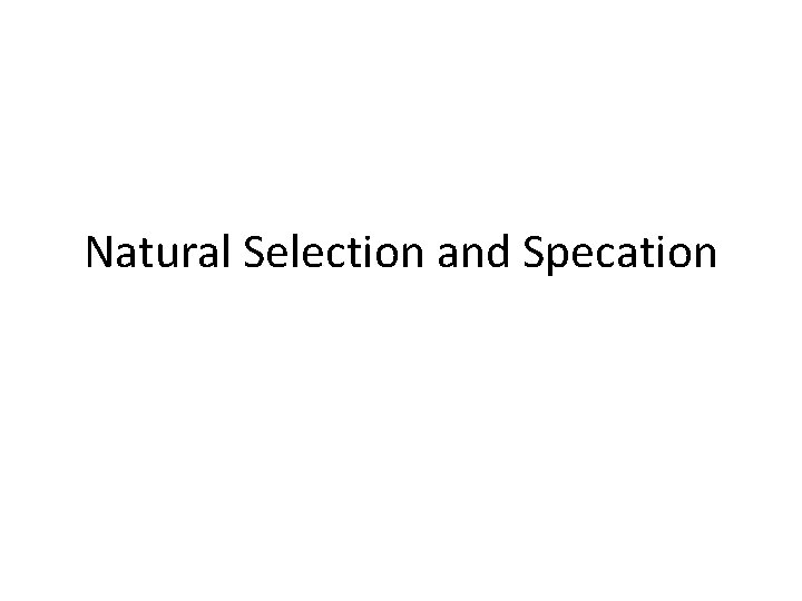 Natural Selection and Specation 