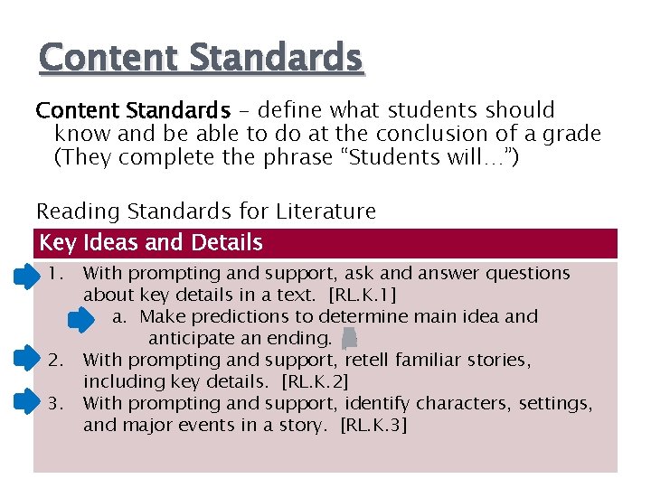Content Standards - define what students should know and be able to do at Content Standards - define what students should know and be able to do at