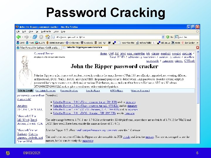 Password Cracking 09/03/2021 6 