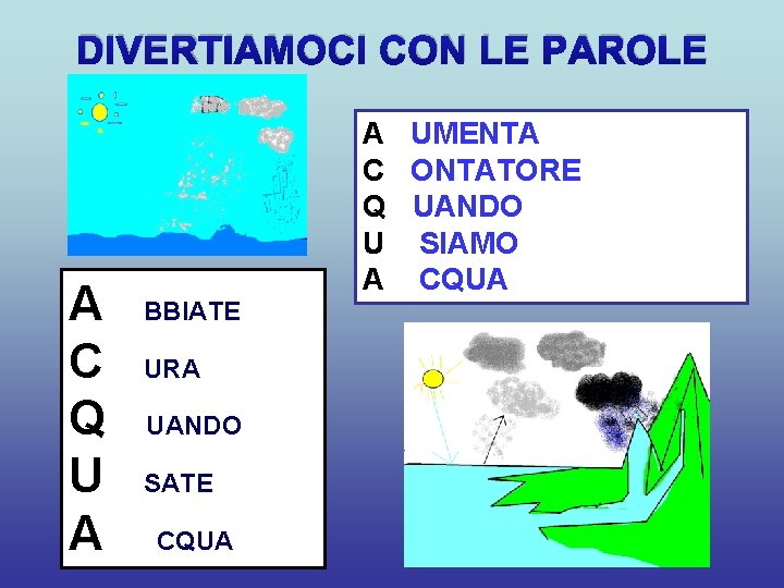 DIVERTIAMOCI CON LE PAROLE A C Q U A BBIATE URA UANDO SATE CQUA