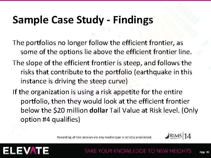 Sample Case Study - Findings The portfolios no longer follow the efficient frontier, as