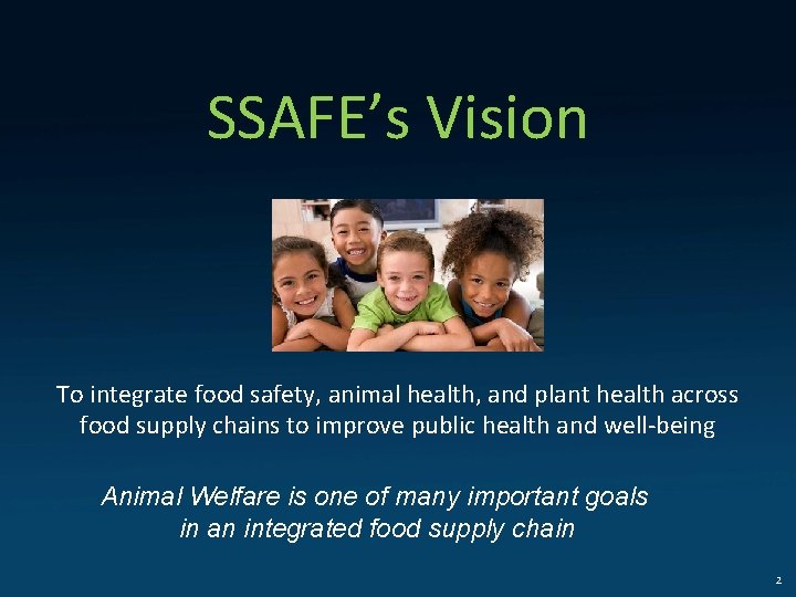 SSAFE’s Vision To integrate food safety, animal health, and plant health across food supply