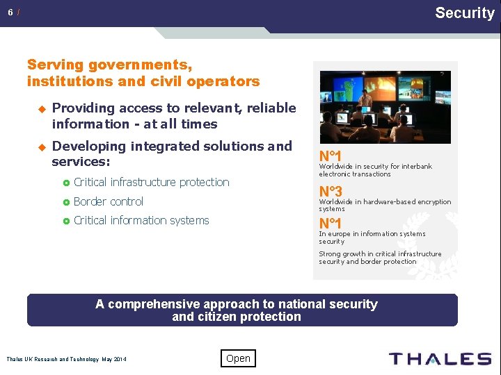 Security 6 / Serving governments, institutions and civil operators u Providing access to relevant,