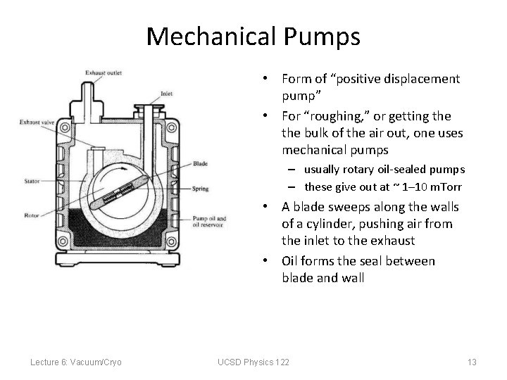 Mechanical Pumps • Form of “positive displacement pump” • For “roughing, ” or getting