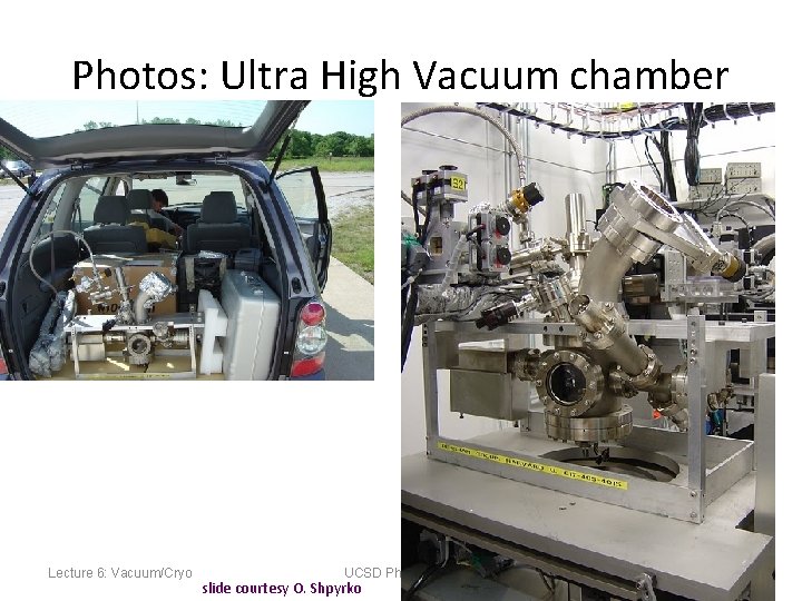 Photos: Ultra High Vacuum chamber Lecture 6: Vacuum/Cryo UCSD Physics 122 slide courtesy O.