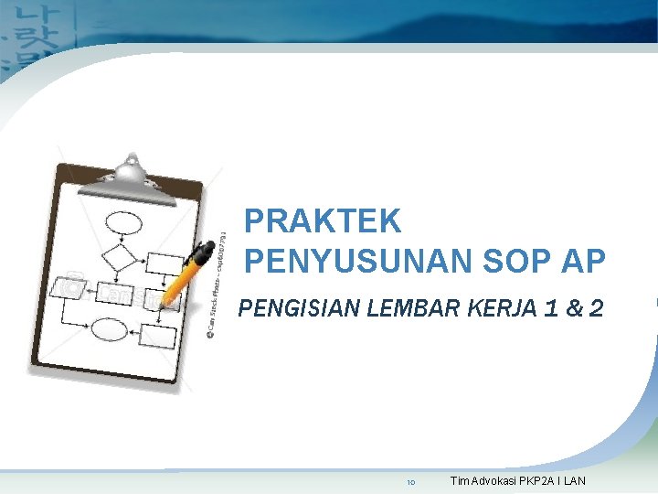 PRAKTEK PENYUSUNAN SOP AP PENGISIAN LEMBAR KERJA 1 & 2 10 Tim Advokasi PKP