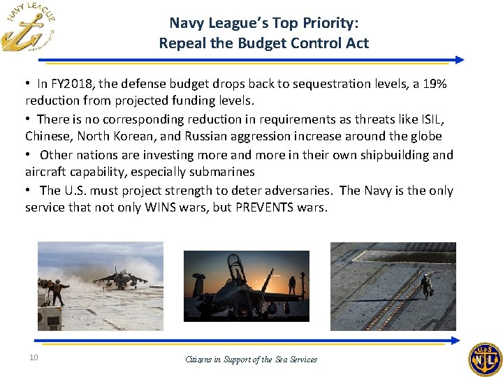 Navy League’s Top Priority: Repeal the Budget Control Act • In FY 2018, the