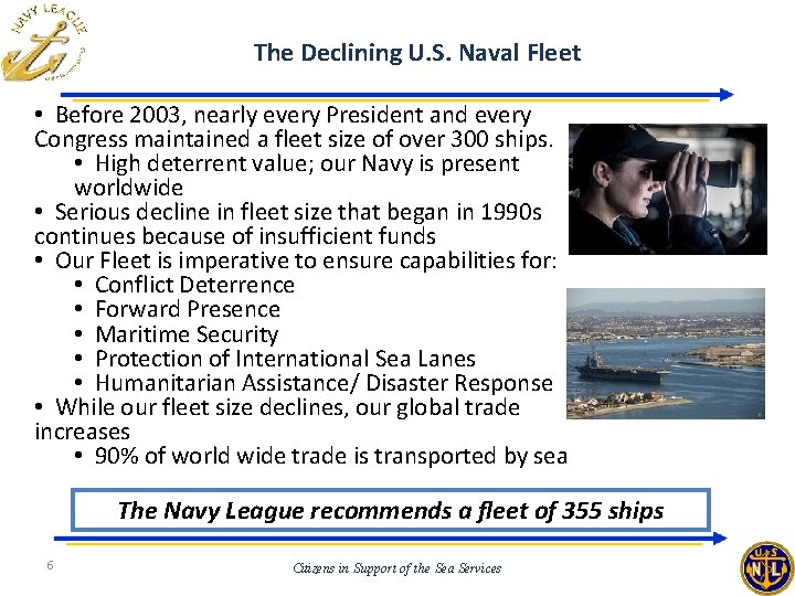 The Declining U. S. Naval Fleet • Before 2003, nearly every President and every