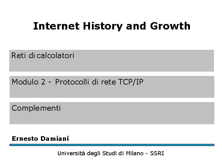 Internet History and Growth Reti di calcolatori Modulo 2 - Protocolli di rete TCP/IP