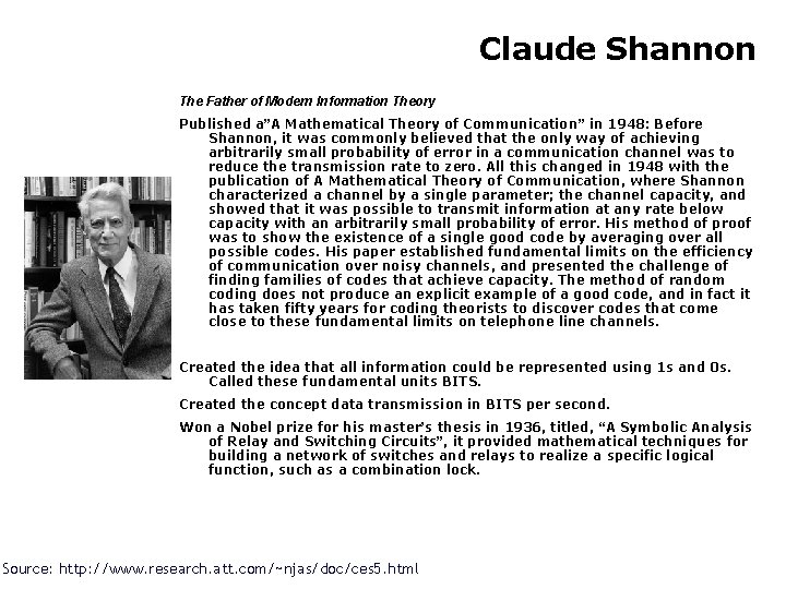 Claude Shannon The Father of Modern Information Theory Published a”A Mathematical Theory of Communication”