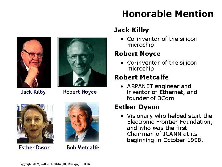 Honorable Mention Jack Kilby • Co-inventor of the silicon microchip Robert Noyce • Co-inventor