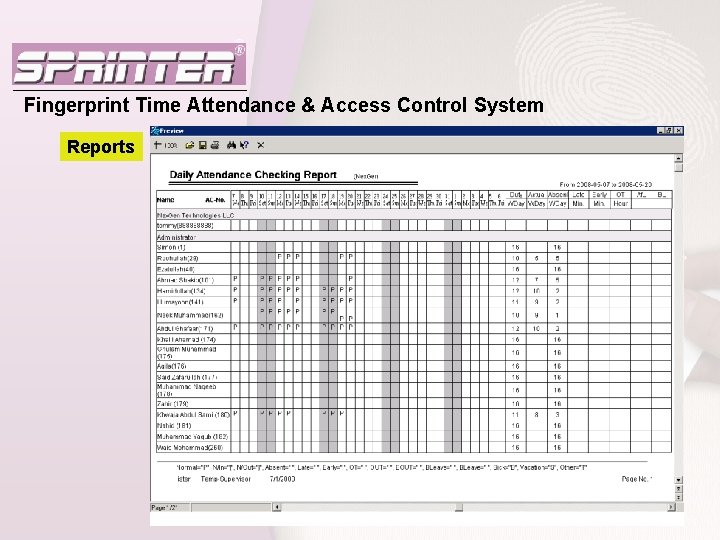 Fingerprint Time Attendance & Access Control System Reports 