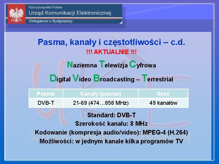 Pasma, kanały i częstotliwości – c. d. !!! AKTUALNIE !!! Naziemna Telewizja Cyfrowa Digital