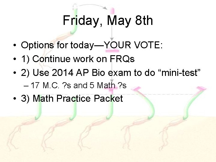 Friday, May 8 th • Options for today—YOUR VOTE: • 1) Continue work on