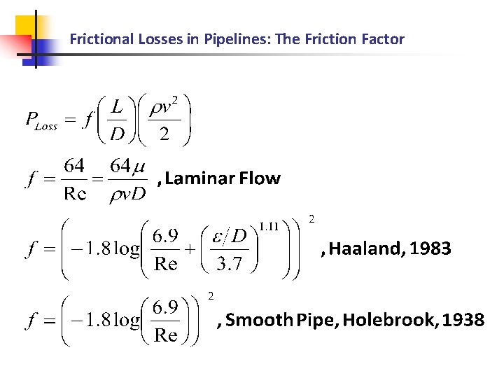 Frictional Losses in Pipelines: The Friction Factor 