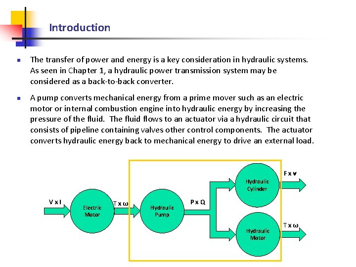 Introduction n n The transfer of power and energy is a key consideration in