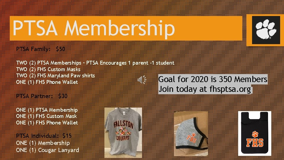 PTSA Membership PTSA Family: $50 TWO (2) PTSA Memberships – PTSA Encourages 1 parent