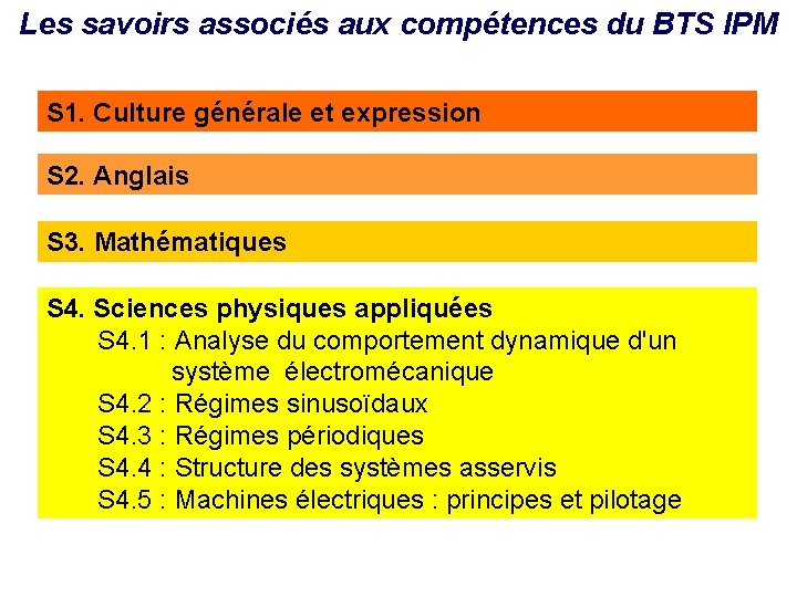 Les savoirs associés aux compétences du BTS IPM S 1. Culture générale et expression