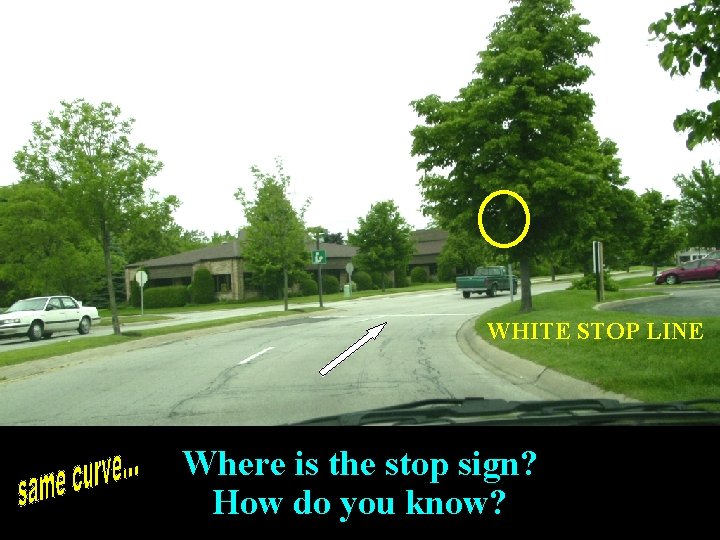 WHITE STOP LINE Where is the stop sign? How do you know? 