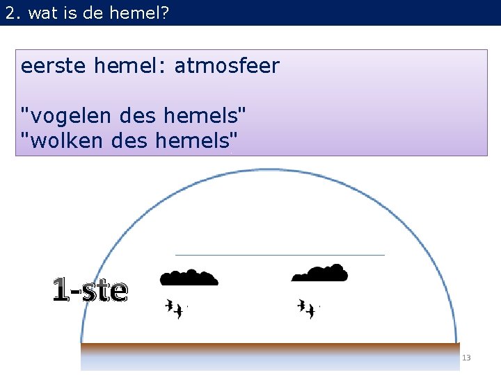 2. wat is de hemel? eerste hemel: atmosfeer "vogelen des hemels" "wolken des hemels"