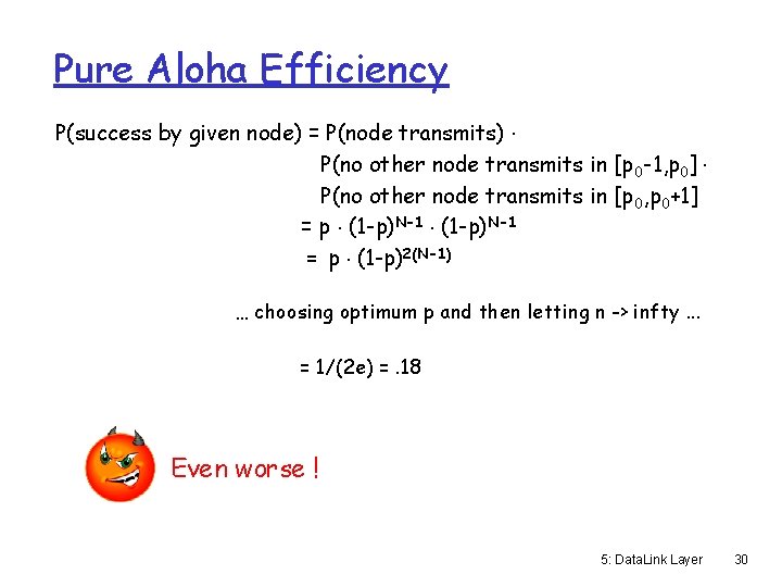 Pure Aloha Efficiency P(success by given node) = P(node transmits). P(no other node transmits