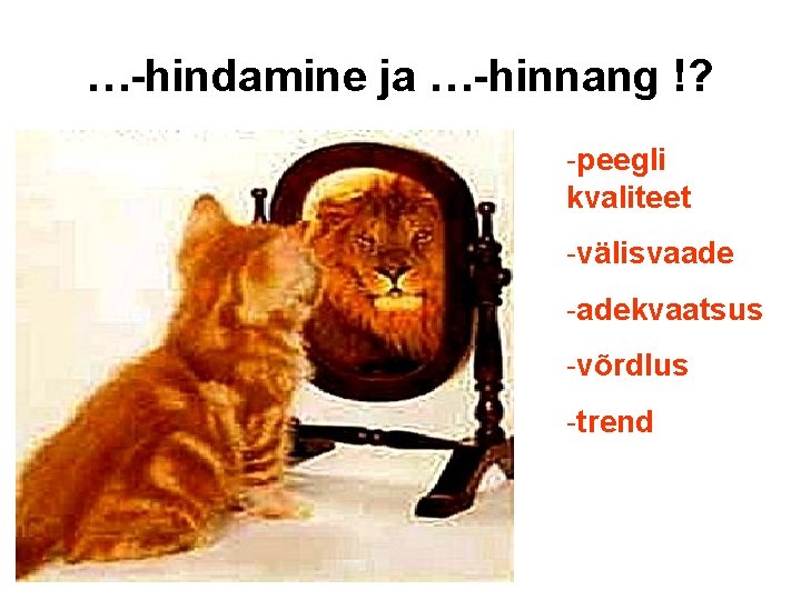 …-hindamine ja …-hinnang !? -peegli kvaliteet -välisvaade -adekvaatsus -võrdlus -trend 