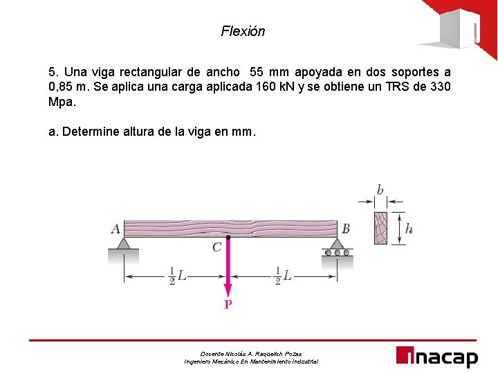 Flexión 5. Una viga rectangular de ancho 55 mm apoyada en dos soportes a