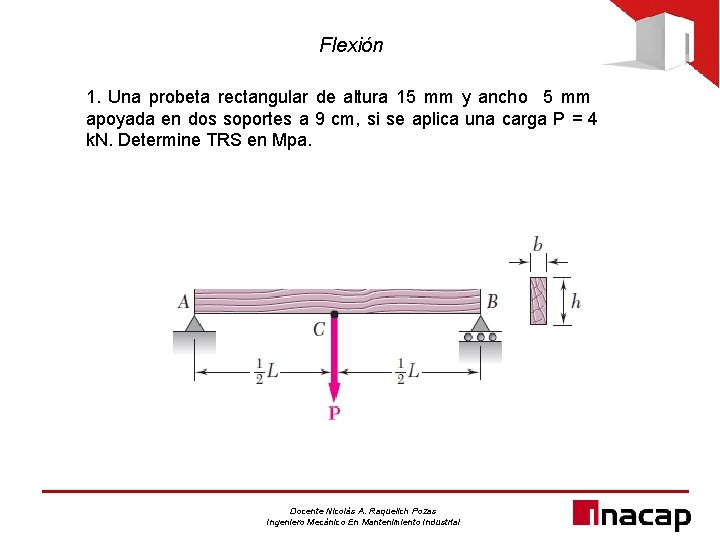 Flexión 1. Una probeta rectangular de altura 15 mm y ancho 5 mm apoyada