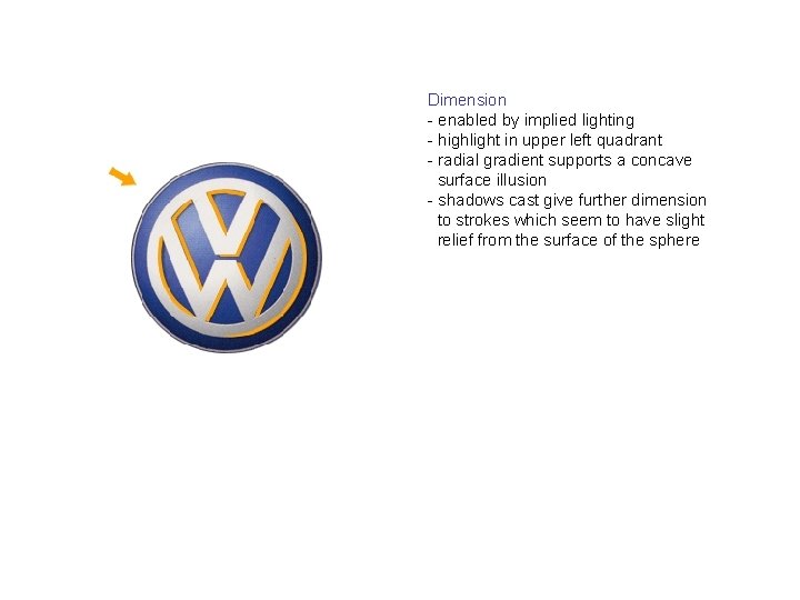 Dimension - enabled by implied lighting - highlight in upper left quadrant - radial