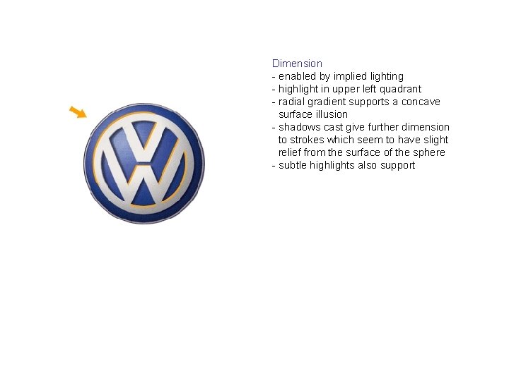 Dimension - enabled by implied lighting - highlight in upper left quadrant - radial