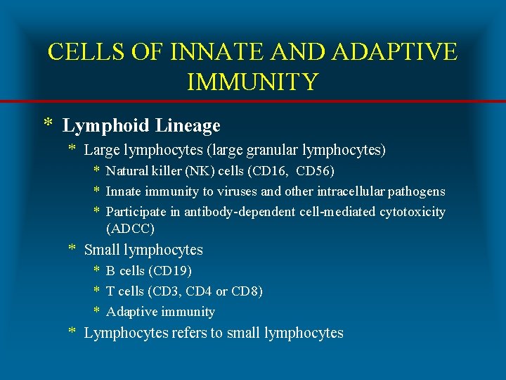 CELLS OF INNATE AND ADAPTIVE IMMUNITY * Lymphoid Lineage * Large lymphocytes (large granular