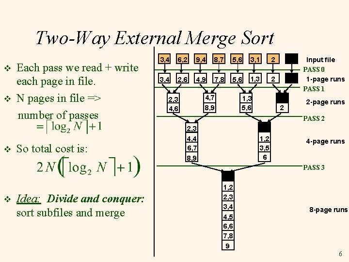 Two-Way External Merge Sort v v Each pass we read + write each page