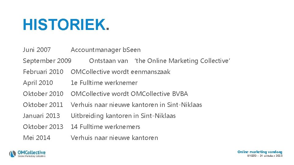 HISTORIEK. Juni 2007 Accountmanager b. Seen September 2009 Ontstaan van ‘the Online Marketing Collective’