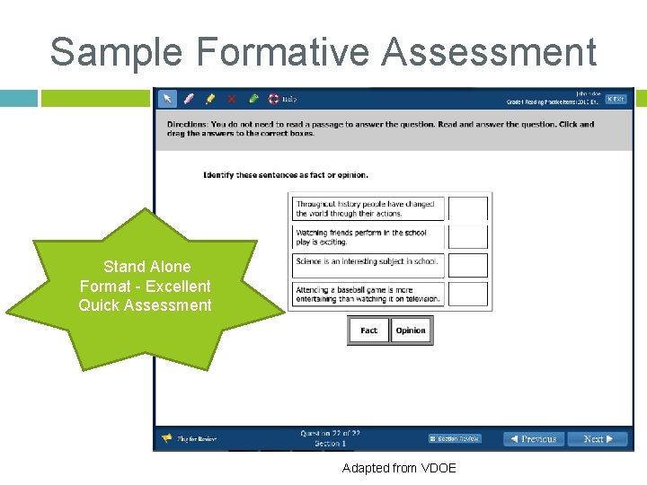 Sample Formative Assessment Stand Alone Format - Excellent Quick Assessment Adapted from VDOE 