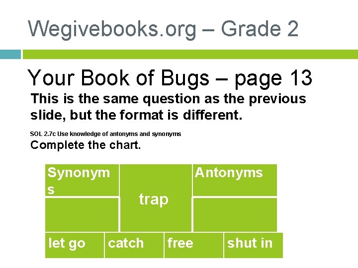 Wegivebooks. org – Grade 2 Your Book of Bugs – page 13 This is