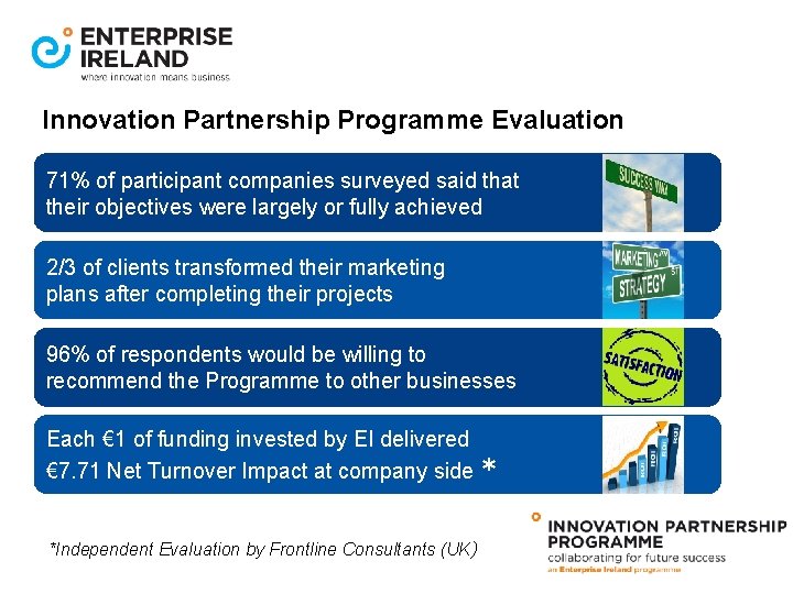 Innovation Partnership Programme Evaluation 71% of participant companies surveyed said that their objectives were