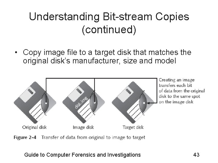 Understanding Bit-stream Copies (continued) • Copy image file to a target disk that matches