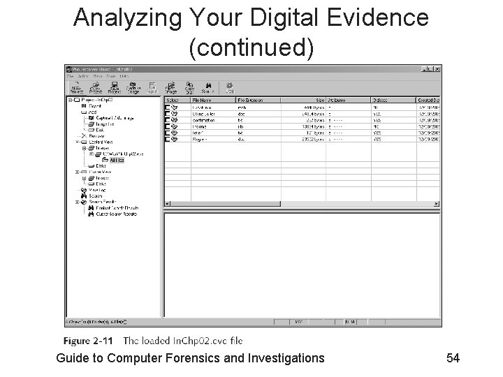 Analyzing Your Digital Evidence (continued) Guide to Computer Forensics and Investigations 54 