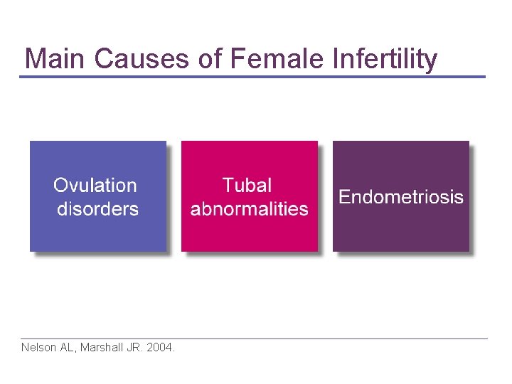 Main Causes of Female Infertility Nelson AL, Marshall JR. 2004. 