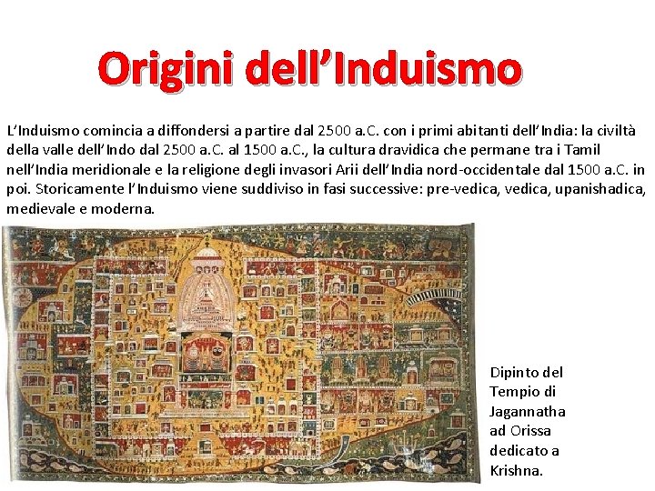 Origini dell’Induismo L’Induismo comincia a diffondersi a partire dal 2500 a. C. con i