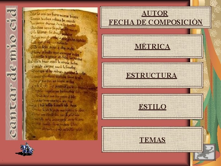 AUTOR FECHA DE COMPOSICIÓN MÉTRICA ESTRUCTURA ESTILO TEMAS. 