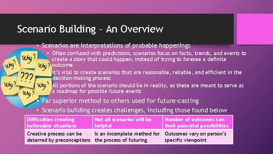 Scenario Building – An Overview • Scenarios are interpretations of probable happenings • Often Scenario Building – An Overview • Scenarios are interpretations of probable happenings • Often