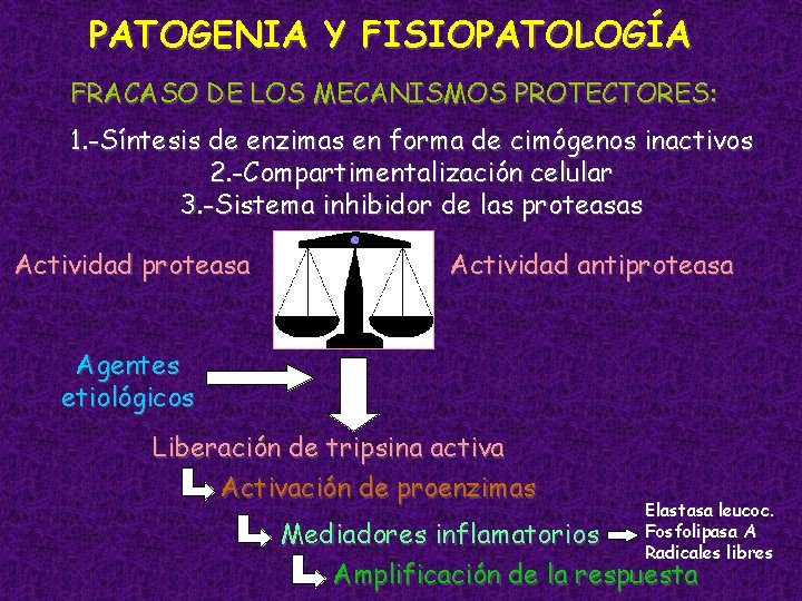 PATOGENIA Y FISIOPATOLOGÍA FRACASO DE LOS MECANISMOS PROTECTORES: 1. -Síntesis de enzimas en forma