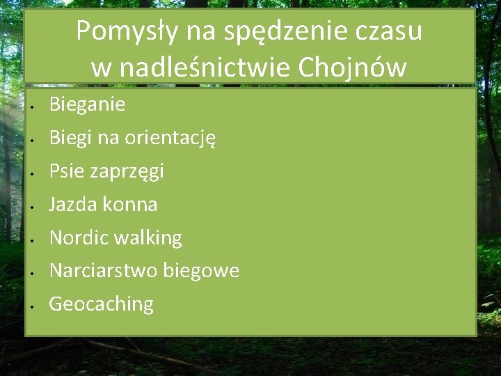 Pomysły na spędzenie czasu w nadleśnictwie Chojnów • • Bieganie Biegi na orientację Psie