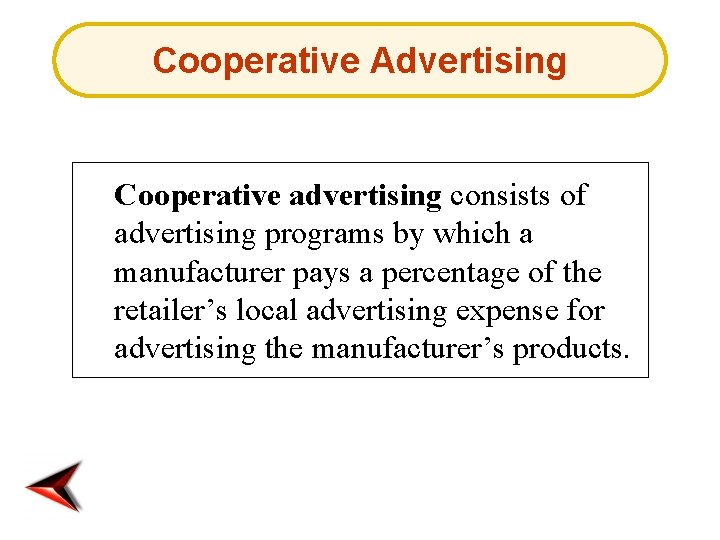 Cooperative Advertising Cooperative advertising consists of advertising programs by which a manufacturer pays a