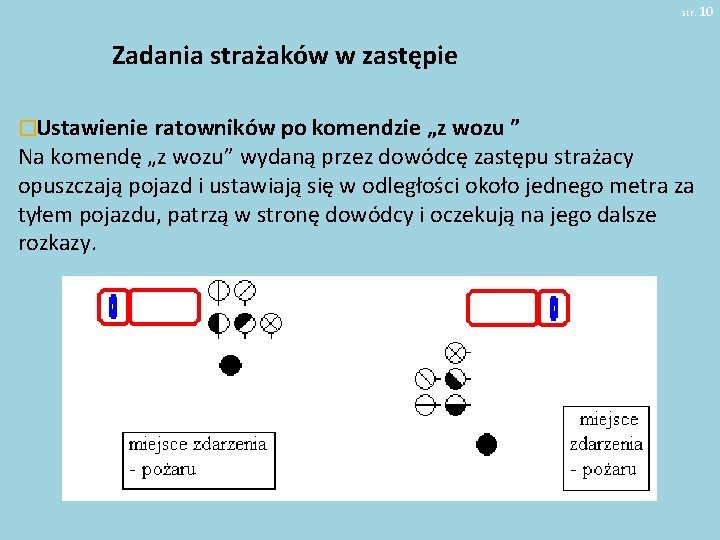 str. 10 Zadania strażaków w zastępie �Ustawienie ratowników po komendzie „z wozu ” Na str. 10 Zadania strażaków w zastępie �Ustawienie ratowników po komendzie „z wozu ” Na