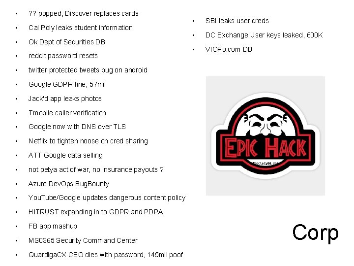  • ? ? popped, Discover replaces cards • Cal Poly leaks student information