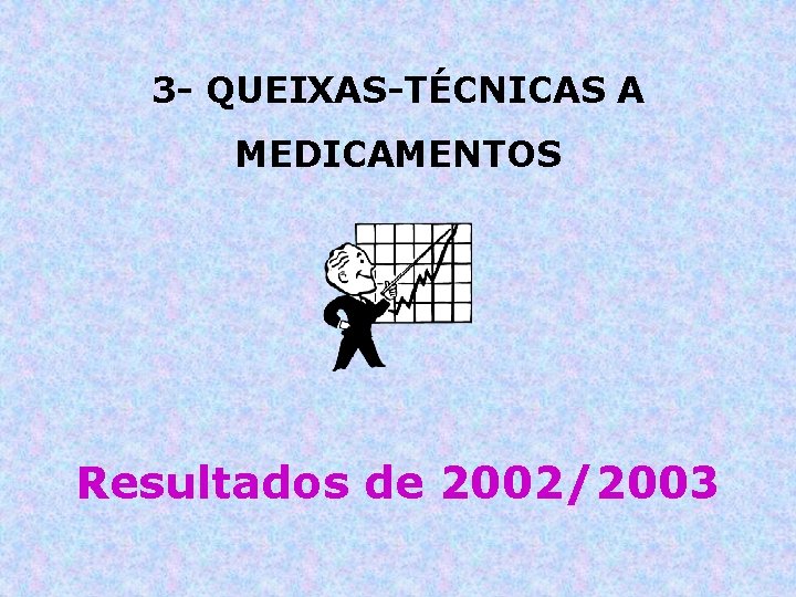 3 - QUEIXAS-TÉCNICAS A MEDICAMENTOS Resultados de 2002/2003 Agência Nacional de Vigilância Sanitária www.
