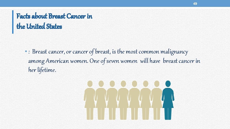 49 Facts about Breast Cancer in the United States • : Breast cancer, or